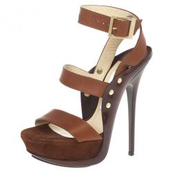 Pre Owned Jimmy Choo Brown Leather And Suede 'Halley' Platform Sandals Size 36
