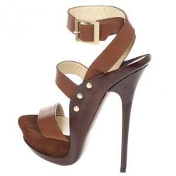 Pre Owned Jimmy Choo Brown Leather And Suede 'Halley' Platform Sandals Size 36