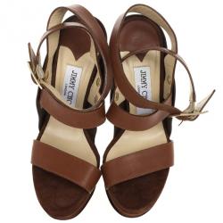 Pre Owned Jimmy Choo Brown Leather And Suede 'Halley' Platform Sandals Size 36