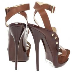 Pre Owned Jimmy Choo Brown Leather And Suede 'Halley' Platform Sandals Size 36