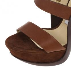 Pre Owned Jimmy Choo Brown Leather And Suede 'Halley' Platform Sandals Size 36