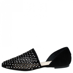 Pre Owned Jimmy Choo Black Laser Cut Suede Star Embellished Globe Flats Size 38.5
