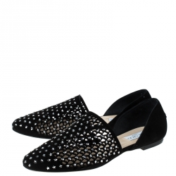 Pre Owned Jimmy Choo Black Laser Cut Suede Star Embellished Globe Flats Size 38.5