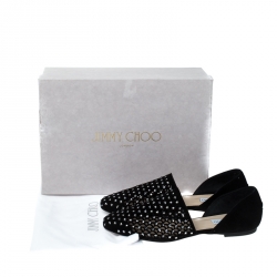 Pre Owned Jimmy Choo Black Laser Cut Suede Star Embellished Globe Flats Size 38.5