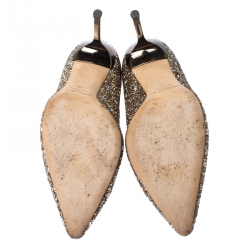 Pre Owned حذاء كعب عالي جيمي تشو رومي مقدمة مدببة غليتر ذهبي ميتاليك مقاس 38