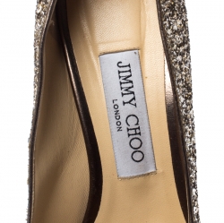 Pre Owned حذاء كعب عالي جيمي تشو رومي مقدمة مدببة غليتر ذهبي ميتاليك مقاس 38