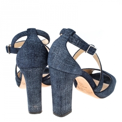 Pre Owned Jimmy Choo Blue Denim Carrie Ankle Strap Sandals Size 37.5