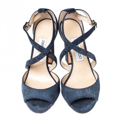 Pre Owned Jimmy Choo Blue Denim Carrie Ankle Strap Sandals Size 37.5