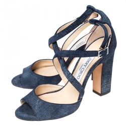 Pre Owned Jimmy Choo Blue Denim Carrie Ankle Strap Sandals Size 37.5
