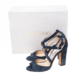 Pre Owned Jimmy Choo Blue Denim Carrie Ankle Strap Sandals Size 37.5