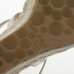 Pre Owned Jimmy Choo Silver Glitter Porto Espadrilles Wedge Sandals Size 40