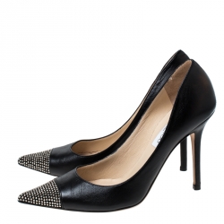 Pre Owned Jimmy Choo Black Leather Amika Embellished Pointed Toe Pumps Size 38