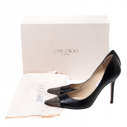 Pre Owned Jimmy Choo Black Leather Amika Embellished Pointed Toe Pumps Size 38