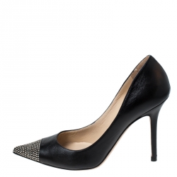 Pre Owned Jimmy Choo Black Leather Amika Embellished Pointed Toe Pumps Size 38