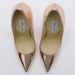 مملوكة مسبقًا Jimmy Choo Gold Agnes Mirror Leather Pointed Toe Pumps Size 37