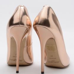 مملوكة مسبقًا Jimmy Choo Gold Agnes Mirror Leather Pointed Toe Pumps Size 37