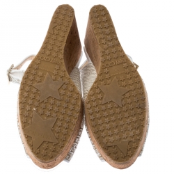 Pre Owned صندل جيمي تشو بيلا فتحة كعب مقدمة مفتوحة كعب روكي فليني  رافيا أبيض مقاس 37