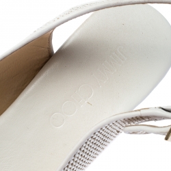 Pre Owned صندل جيمي تشو بيلا فتحة كعب مقدمة مفتوحة كعب روكي فليني رافيا أبيض مقاس 37