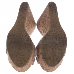 Pre Owned Jimmy Choo Beige Leather Perfume Cork Wedge Platform Sandals Size 38