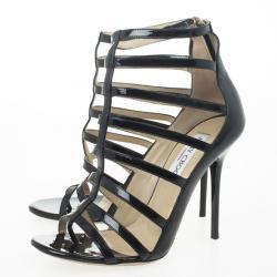 Pre Owned Jimmy Choo Black Patent Estoria Cage Sandals Size 38.5