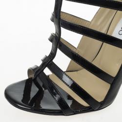 Pre Owned Jimmy Choo Black Patent Estoria Cage Sandals Size 38.5