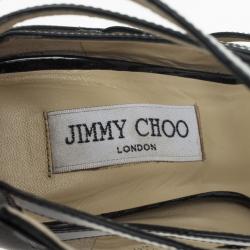 Pre Owned Jimmy Choo Black Patent Estoria Cage Sandals Size 38.5