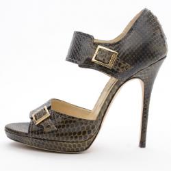 Pre Owned Jimmy Choo Brown Python Quaker Buckle Sandals Size 38.5