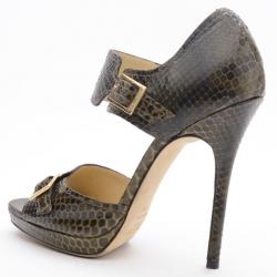 Pre Owned Jimmy Choo Brown Python Quaker Buckle Sandals Size 38.5