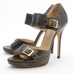 Pre Owned Jimmy Choo Brown Python Quaker Buckle Sandals Size 38.5