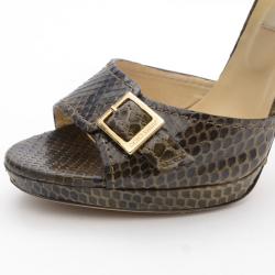Pre Owned Jimmy Choo Brown Python Quaker Buckle Sandals Size 38.5