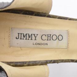 Pre Owned Jimmy Choo Brown Python Quaker Buckle Sandals Size 38.5