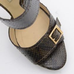 Pre Owned Jimmy Choo Brown Python Quaker Buckle Sandals Size 38.5