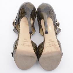 Pre Owned Jimmy Choo Brown Python Quaker Buckle Sandals Size 38.5