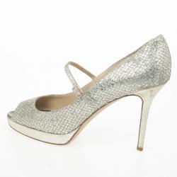 مملوكة مسبقًا Jimmy Choo Gold Glitter Mary Jane Peep Toe Pumps Size 40