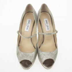 مملوكة مسبقًا Jimmy Choo Gold Glitter Mary Jane Peep Toe Pumps Size 40