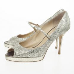 مملوكة مسبقًا Jimmy Choo Gold Glitter Mary Jane Peep Toe Pumps Size 40