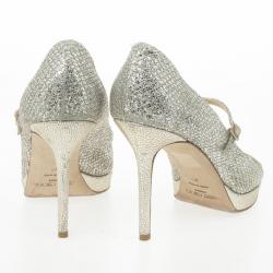 مملوكة مسبقًا Jimmy Choo Gold Glitter Mary Jane Peep Toe Pumps Size 40