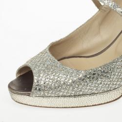 مملوكة مسبقًا Jimmy Choo Gold Glitter Mary Jane Peep Toe Pumps Size 40
