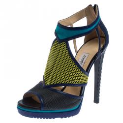 Pre Owned Jimmy Choo Multicolor Leather Lythe Honeycomb Platform Sandals Size 37