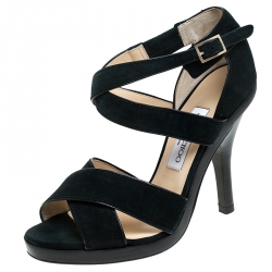 Pre Owned Jimmy Choo Green Suede Leather Vamp Strappy Sandals Size 39.5