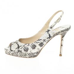 Pre Owned Jimmy Choo Snakeskin Peep Toe Nova Slingback Sandals Size 37