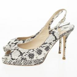 Pre Owned Jimmy Choo Snakeskin Peep Toe Nova Slingback Sandals Size 37