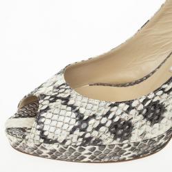 Pre Owned Jimmy Choo Snakeskin Peep Toe Nova Slingback Sandals Size 37