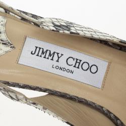 Pre Owned Jimmy Choo Snakeskin Peep Toe Nova Slingback Sandals Size 37