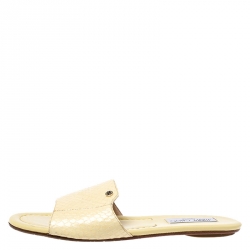 مملوكة مسبقًا صندل سلايد جيمي تشو ناندا جلد ثعبان أصفر مقاس 39