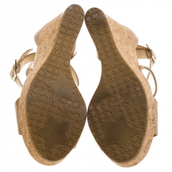 Pre Owned Jimmy Choo Beige Patent Leather Portia Cork Wedge Cross Strap Sandals Size 35
