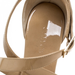 Pre Owned Jimmy Choo Beige Patent Leather Portia Cork Wedge Cross Strap Sandals Size 35