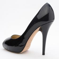 Pre Owned Jimmy Choo Black Patent Leather Comet Peep Toe Pumps Size 36