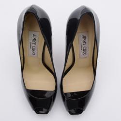 Pre Owned Jimmy Choo Black Patent Leather Comet Peep Toe Pumps Size 36