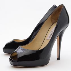 Pre Owned Jimmy Choo Black Patent Leather Comet Peep Toe Pumps Size 36